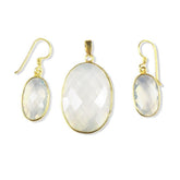 STG-102-CQT 18K Gold Overlay Earring & Pendant Set With Crystal Quartz Beads Bali Designs Inc